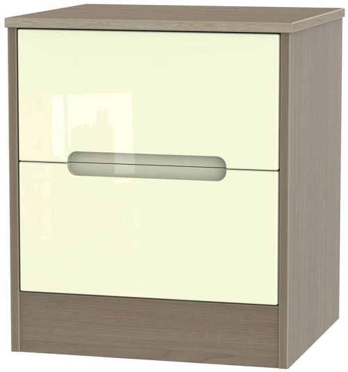 Monaco Cream Gloss and Toronto Walnut 2 Drawer Bedside Cabinet