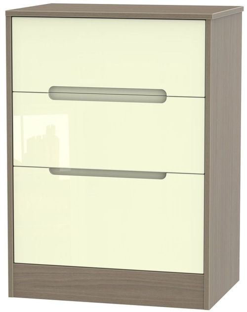 Monaco Cream Gloss and Toronto Walnut 3 Drawer Deep Midi Chest