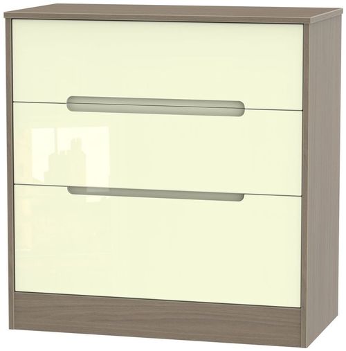 Monaco Cream Gloss and Toronto Walnut 3 Drawer Deep Chest