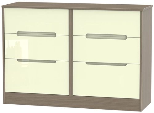 Monaco Cream Gloss and Toronto Walnut 6 Drawer Midi Chest