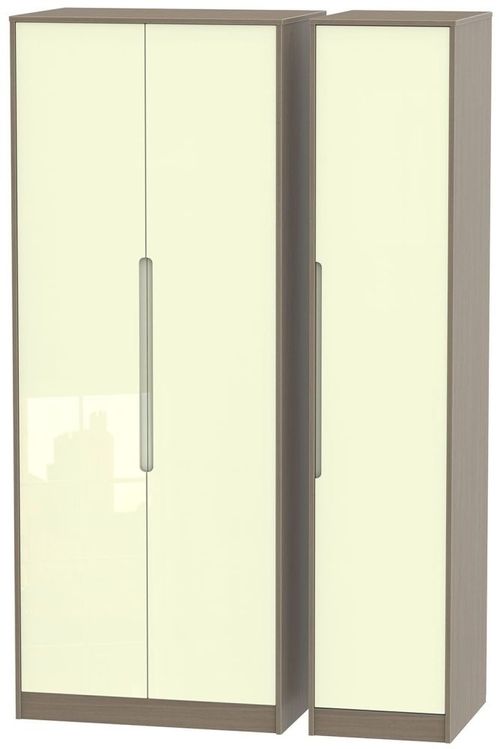Monaco Cream Gloss and Toronto Walnut 3 Door Tall Triple Wardrobe