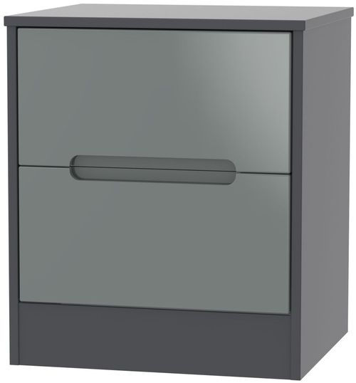 Monaco Grey Gloss and Graphite 2 Drawer Bedside Cabinet