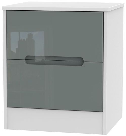 Monaco Grey Gloss and White 2 Drawer Bedside Cabinet