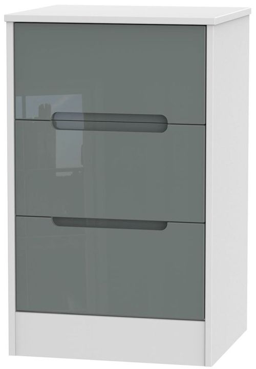 Monaco Grey Gloss and White 3 Drawer Beside Cabinet