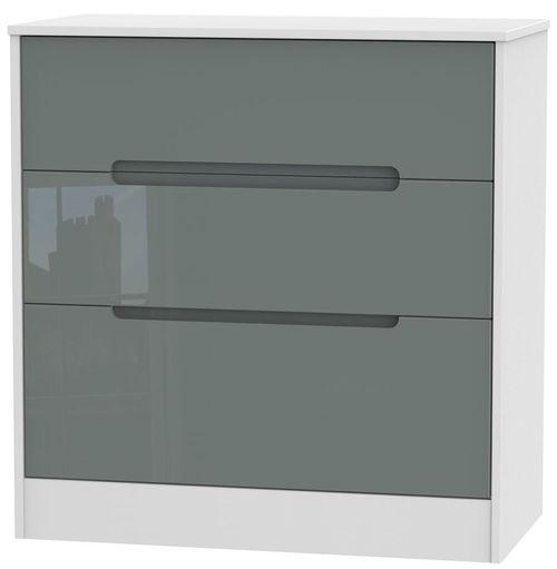 Monaco Grey Gloss and White 3 Drawer Deep Chest