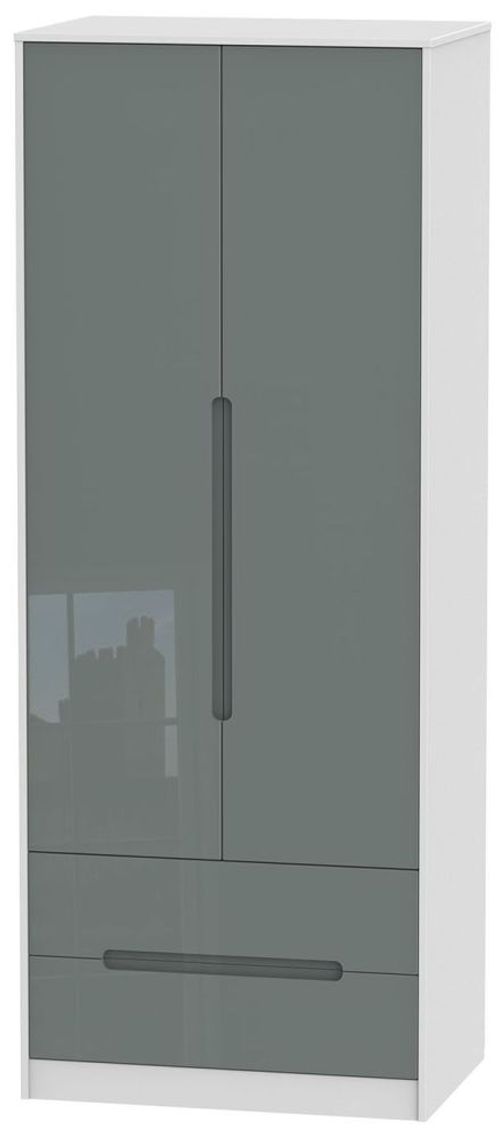 Monaco Grey Gloss and White 2 Door 2 Drawer Tall Wardrobe