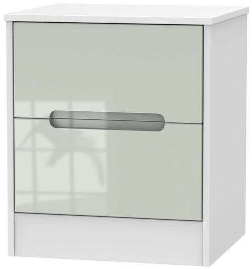 Monaco Cashmere Gloss and White 2 Drawer Bedside Cabinet