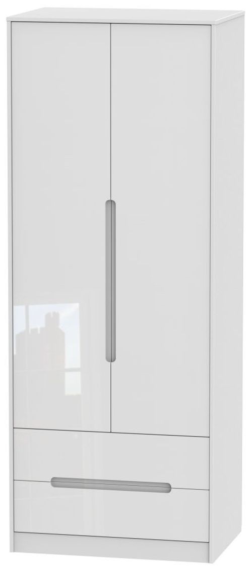 Monaco White Gloss 2 Door 2 Drawer Tall Wardrobe