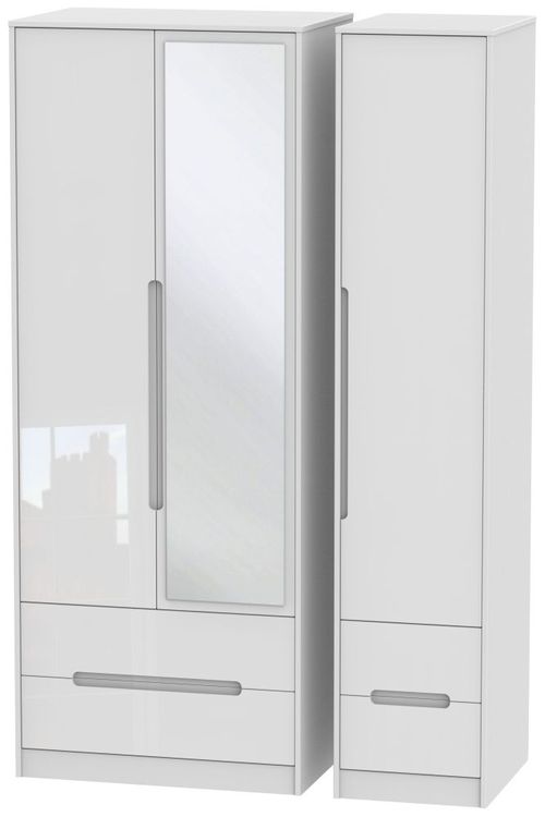 Monaco White Gloss 3 Door Tall Combi Wardrobe - 1 Mirror