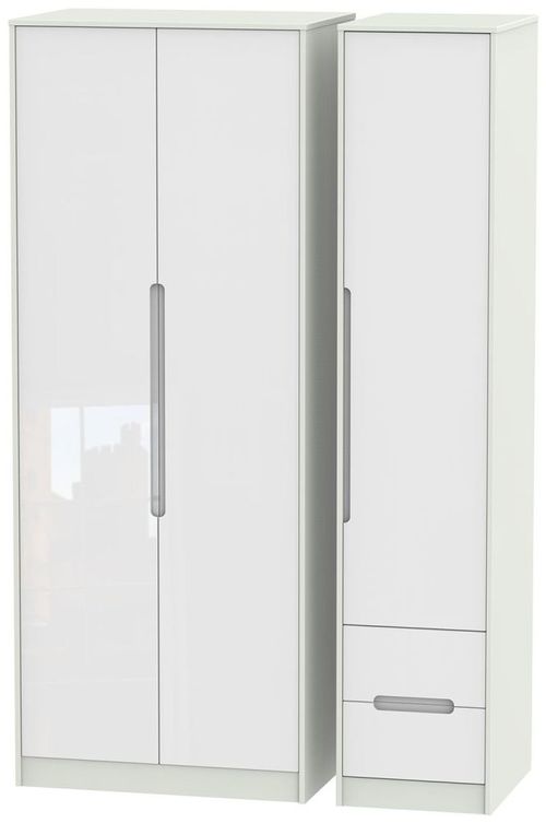 Monaco White Gloss and Cashmere 3 Door Tall Triple Wardrobe - RHF 2 Drawers
