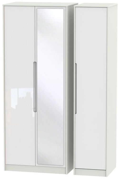 Monaco White Gloss and Cashmere 3 Door Tall Triple Wardrobe - 1 Mirror