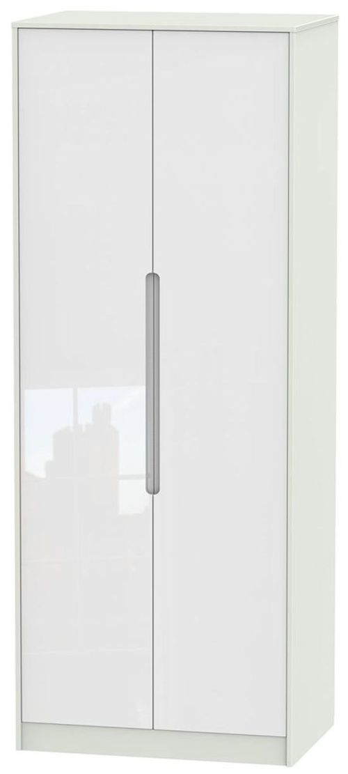 Monaco White Gloss and Cashmere 2 Door Plain Tall Wardrobe
