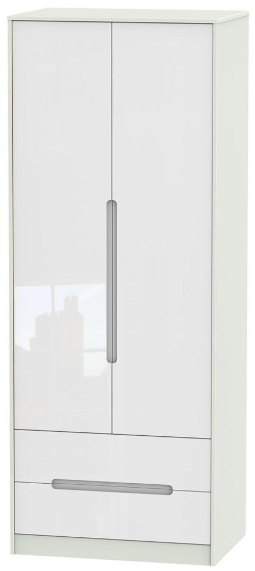 Monaco White Gloss and Cashmere 2 Door 2 Drawer Tall Wardrobe