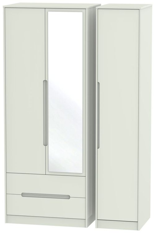Monaco Cashmere 3 Door Tall Combi Wardrobe - 1 Mirror and LHF 2 Drawers