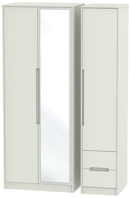 Monaco Cashmere 3 Door Tall Combi Wardrobe - 1 Mirror and RHF 2 Drawers