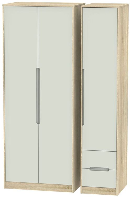 Monaco Cashmere and Oak Effect 3 Door Tall Triple Wardrobe - RHF 2 Drawers