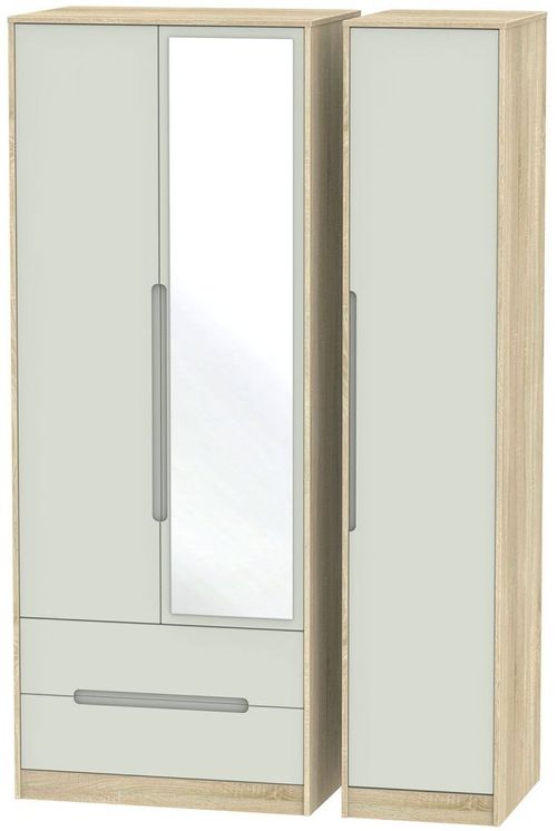 Monaco Cashmere and Oak Effect 3 Door Tall Combi Wardrobe - 1 Mirror and LHF 2 Drawers