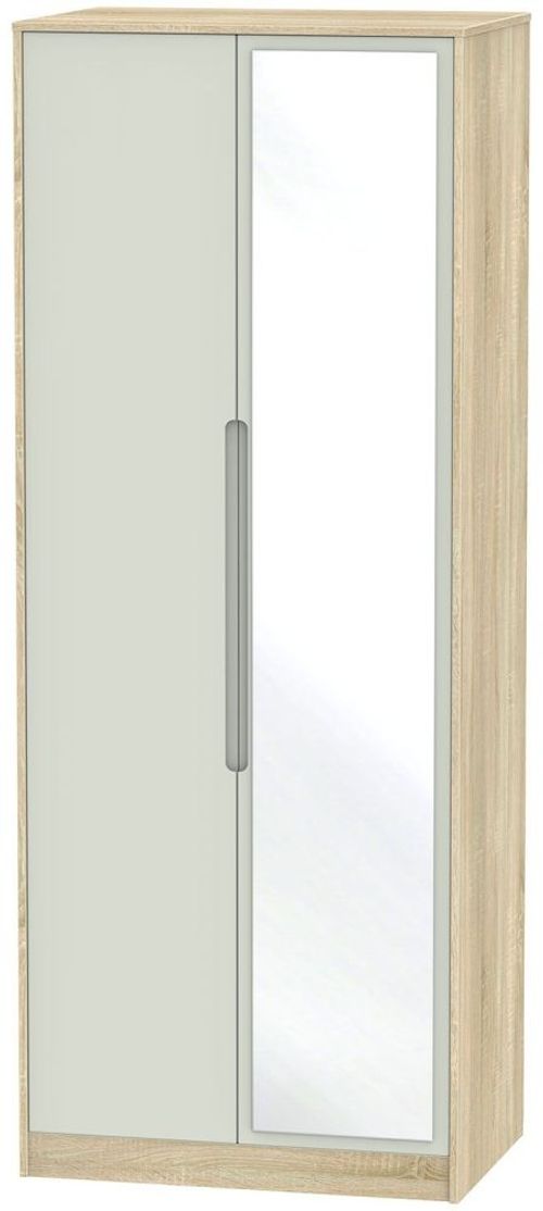Monaco Cashmere and Oak Effect 2 Door Tall Wardrobe - 1 Mirror
