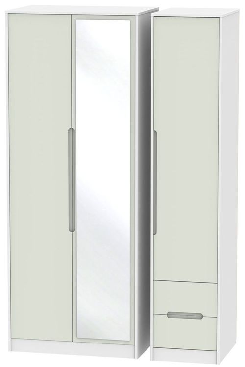 Monaco Cashmere and White 3 Door Tall Combi Wardrobe - 1 Mirror and RHF 2 Drawers