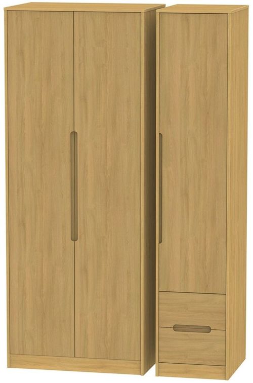 Monaco Modern Oak 3 Door Tall Triple Wardrobe - RHF 2 Drawers