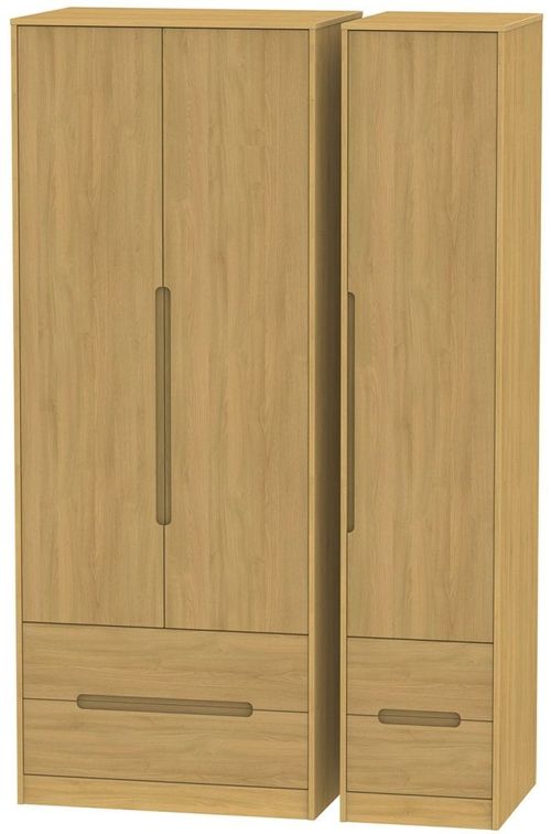 Monaco Modern Oak 3 Door Tall Triple Wardrobe - 4 Drawers