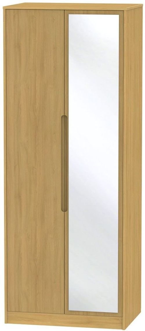 Monaco Modern Oak 2 Door Tall Wardrobe - 1 Mirror