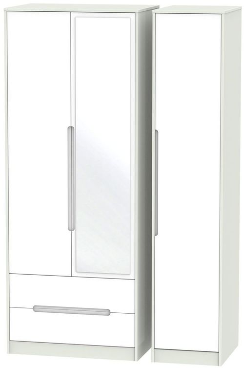 Monaco White and Cashmere 3 Door Tall Combi Wardrobe - 1 Mirror and LHF 2 Drawers