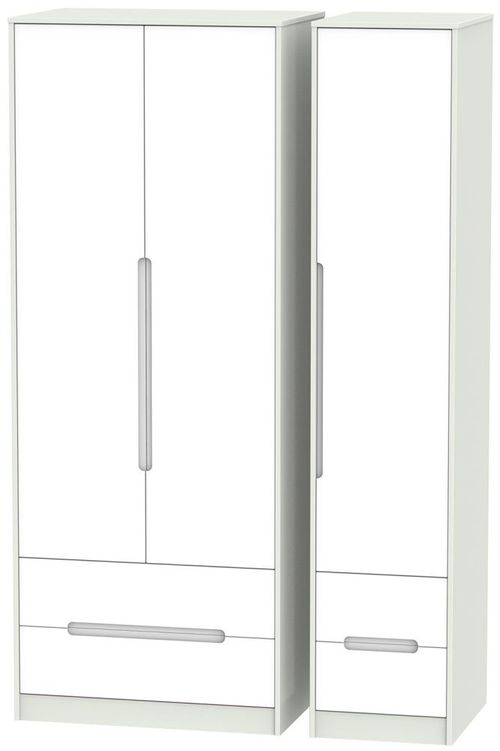 Monaco White and Cashmere 3 Door Tall Triple Wardrobe - 4 Drawers