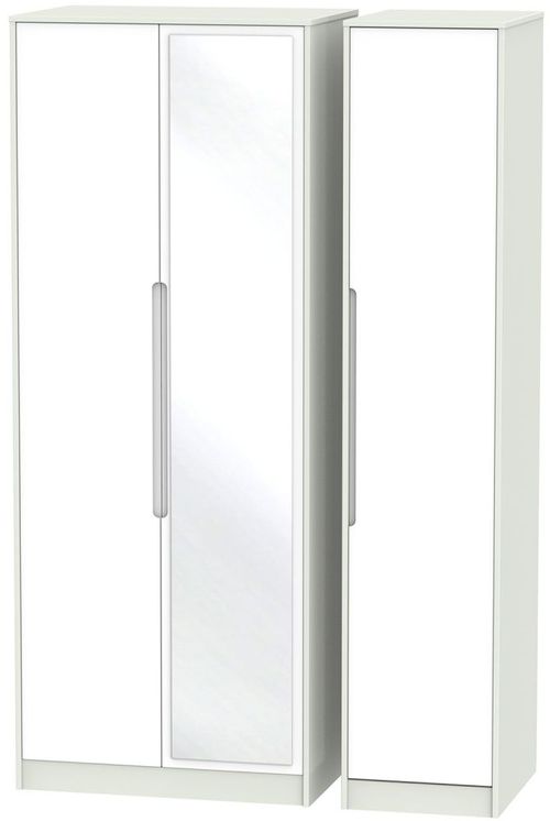 Monaco  White and Cashmere3 Door Tall Triple Wardrobe - 1 Mirror