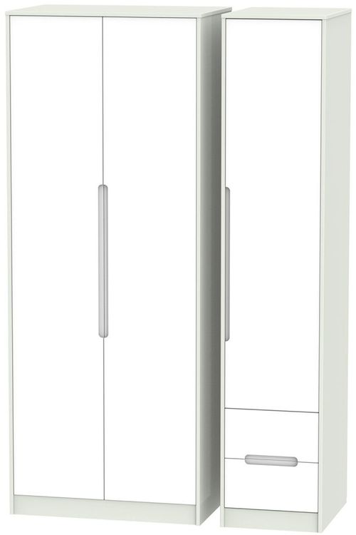 Monaco White and Cashmere 3 Door Tall Triple Wardrobe - RHF 2 Drawers