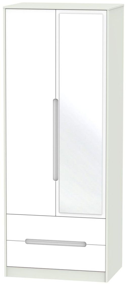 Monaco White and Cashmere 2 Door Tall Combi Wardrobe - 1 Mirror