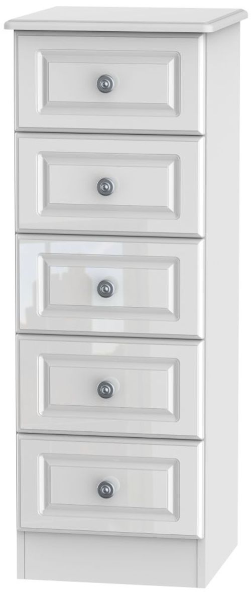 Pembroke White Gloss 5 Drawer Narrow Chest