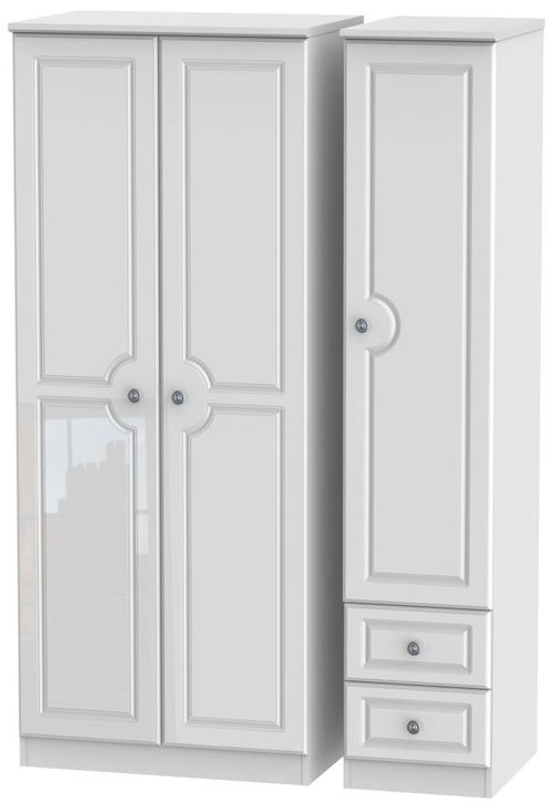 Pembroke White Gloss 3 Door Triple Wardrobe - RHF 2 Drawers