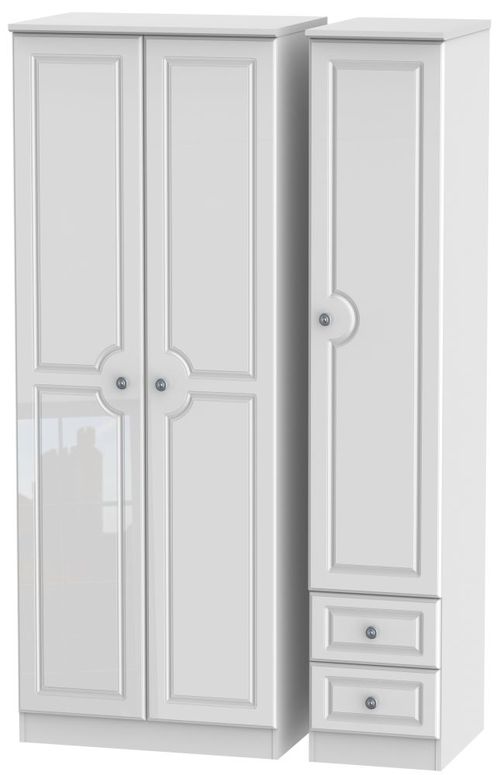 Pembroke White Gloss 3 Door Tall Triple Wardrobe - RHF 2 Drawers
