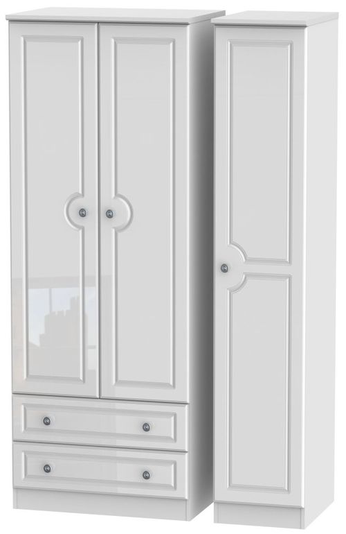 Pembroke White Gloss 3 Door Tall Triple Wardrobe - LHF 2 Drawers