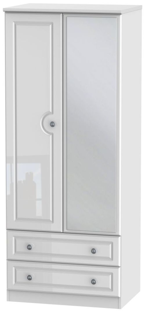 Pembroke White Gloss 2 Door Combi Wardrobe - 1 Mirror