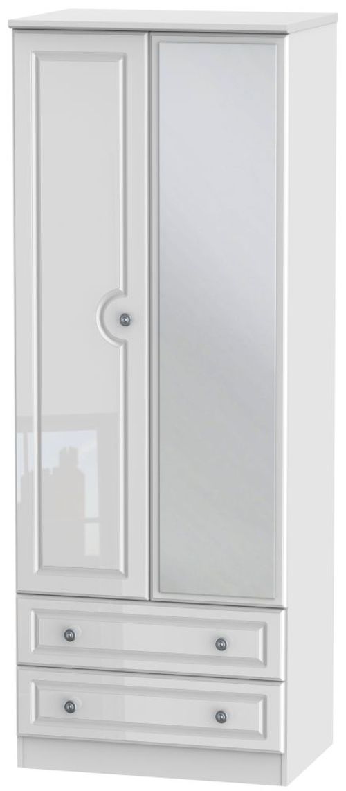 Pembroke White Gloss 2 Door Tall Combi Wardrobe - 1 Mirror