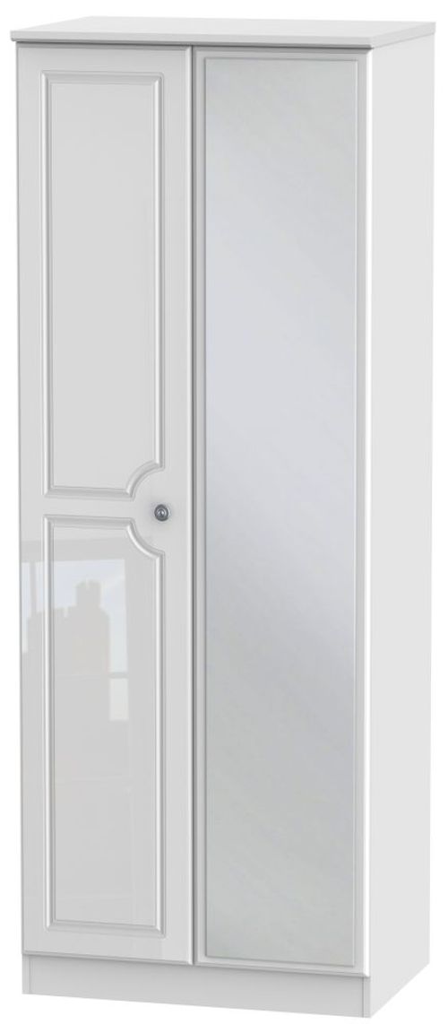 Pembroke White Gloss 2 Door Tall Wardrobe - 1 Mirror