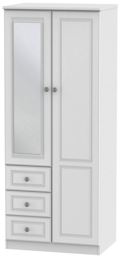Pembroke White 2 Door Combi Wardrobe - 1 Mirror RHF 3 Drawers