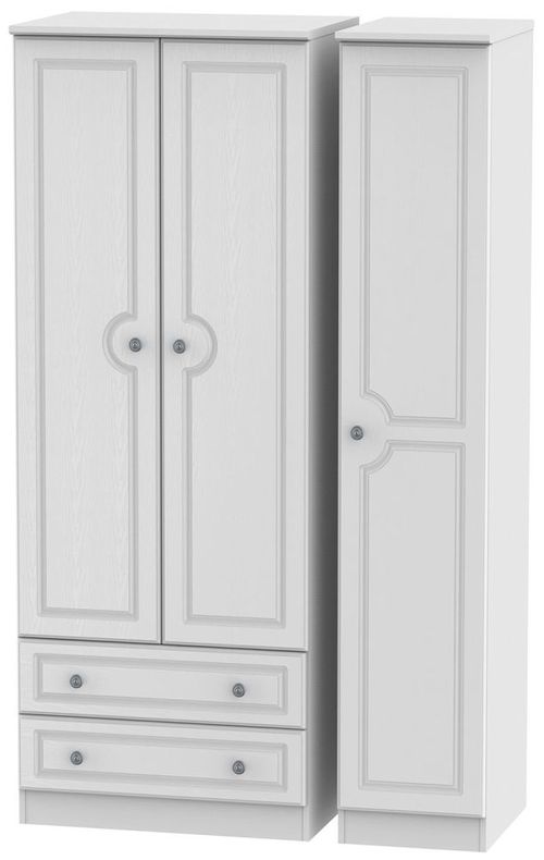 Pembroke White 3 Door Tall Triple Wardrobe - LHF 2 Drawers