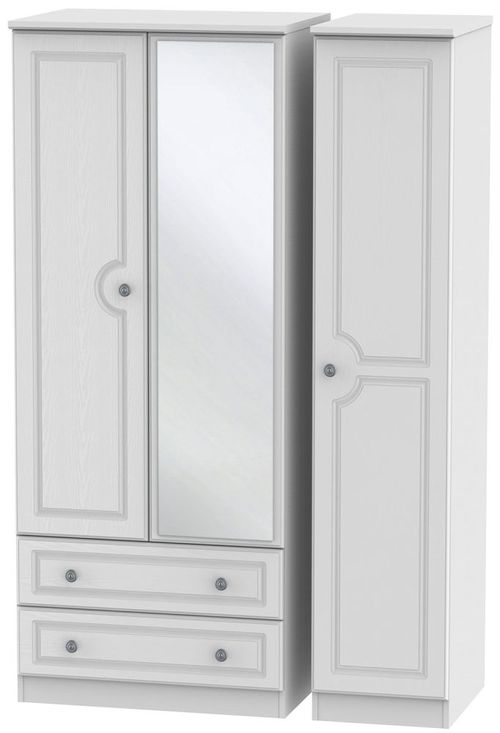 Pembroke White 3 Door Combi Wardrobe - 1 Mirror and LHF 2 Drawers