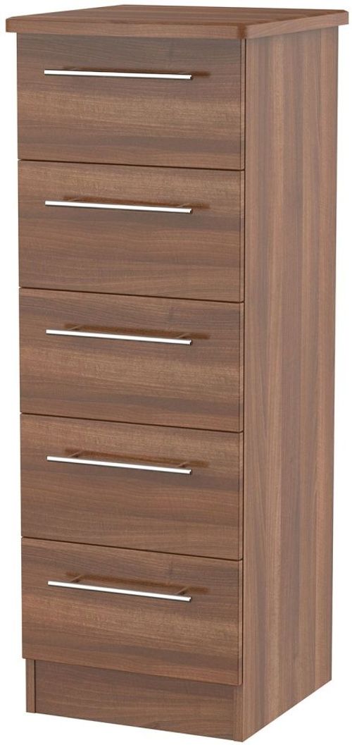 Sherwood Walnut Effect 5 Drawer Narrow Chest