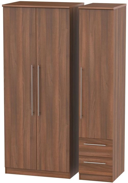 Sherwood Walnut Effect 3 Door Triple Wardrobe - RHF 2 Drawers