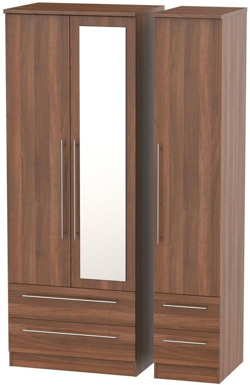 Sherwood Walnut Effect 3 Door Tall Combi Wardrobe - 1 Mirror