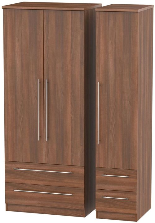 Sherwood Walnut Effect 3 Door Triple Wardrobe - 4 Drawers