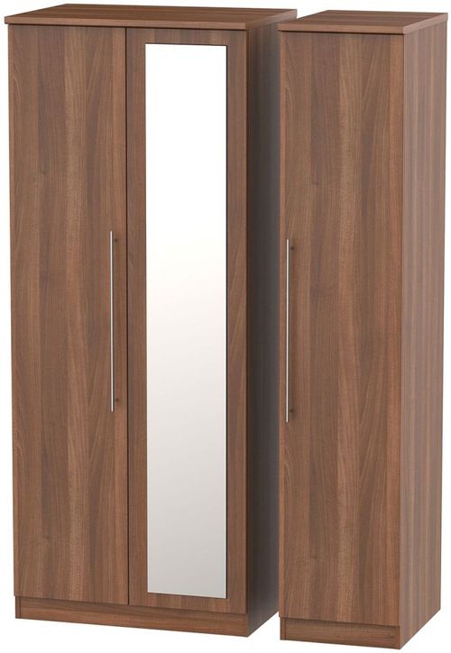 Sherwood Walnut Effect 3 Door Triple Wardrobe - 1 Mirror