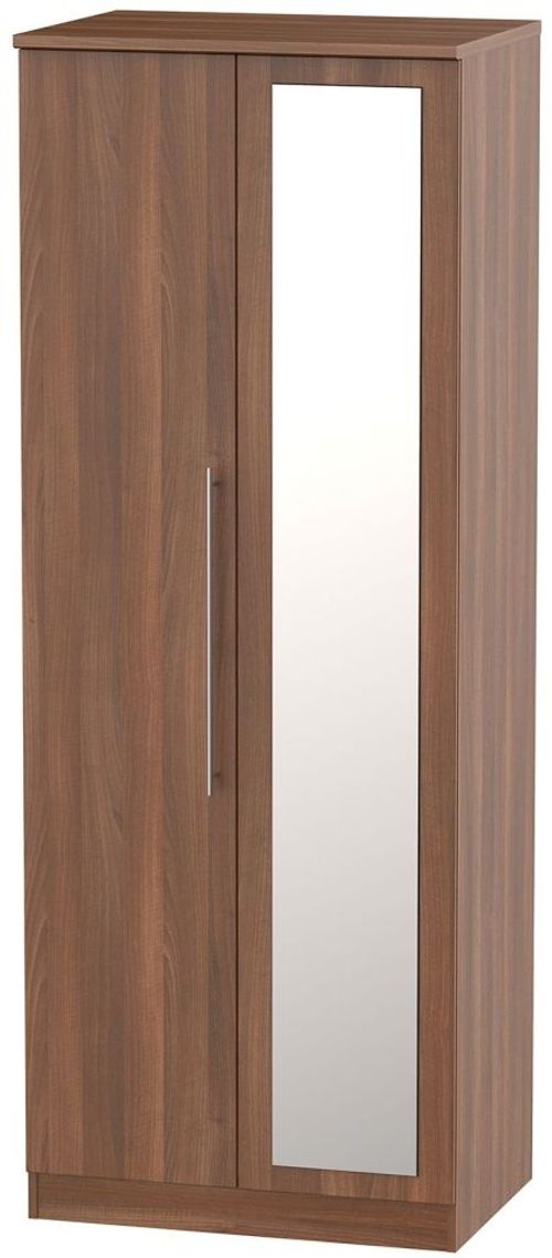 Sherwood Walnut Effect 2 Door Tall Wardrobe - 1 Mirror