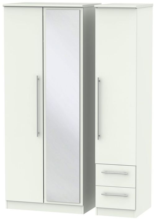 Sherwood Porcelain 3 Door Combi Wardrobe - 1 Mirror and RHF 2 Drawers