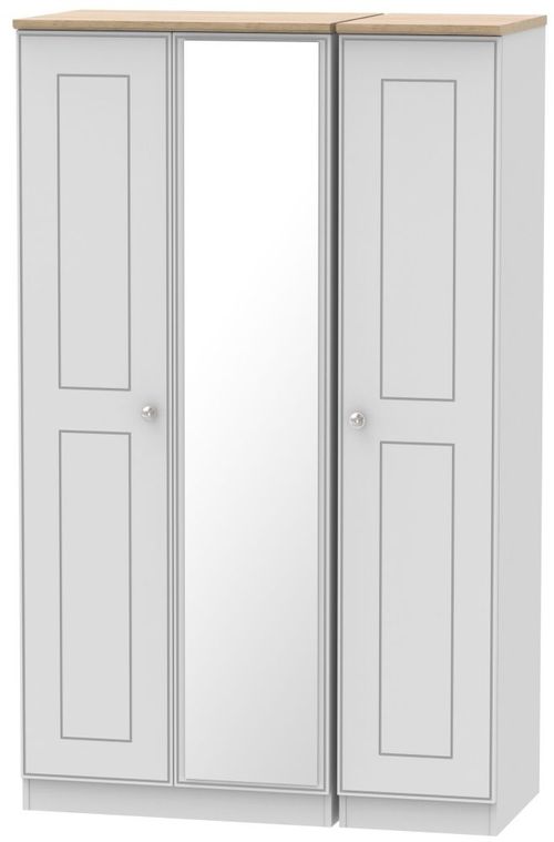Victoria Grey and Riviera Oak 3 Door Triple Wardrobe - 1 Mirror