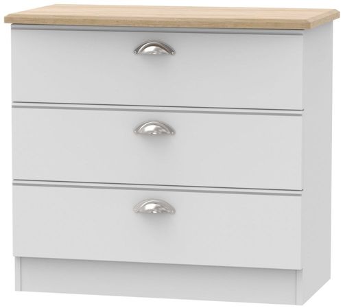 Victoria Grey and Riviera Oak 3 Drawer Small Chest